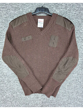 Blauer Rib-Knit Wool Commando Sweater Mens XXL Brown V-Neck Pullover Patches